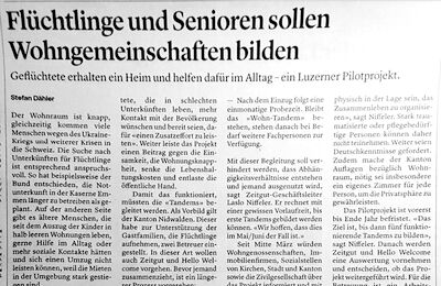 Flüchtlinge und Senioren sollen Wohngemeinschaften bilden